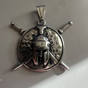 Shield Ninja Sword Viking Pendant Stainless Steel 24” Chain Fighter Mask Gift